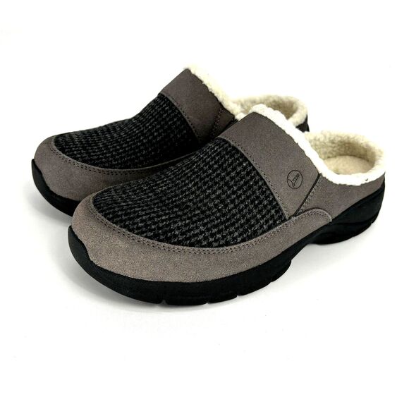 Lands' End Women 10M Gray Leather Suede Houndstooth All Weather Slip-On Mule NIP - Picture 3 of 9